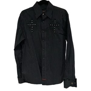 Fender Mens Button Front Long Sleeve Stripe Shirt